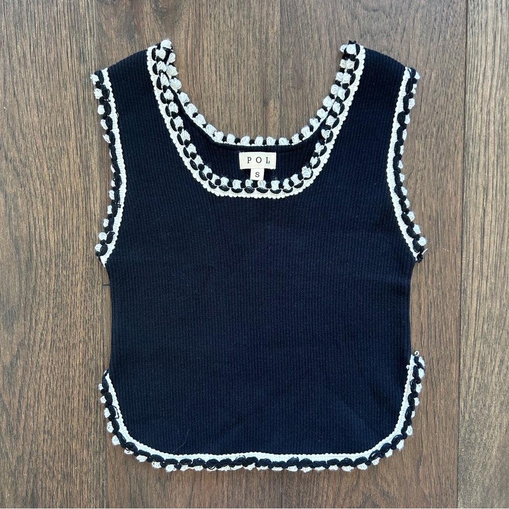 POL Black Tank Top with Crochet Trim